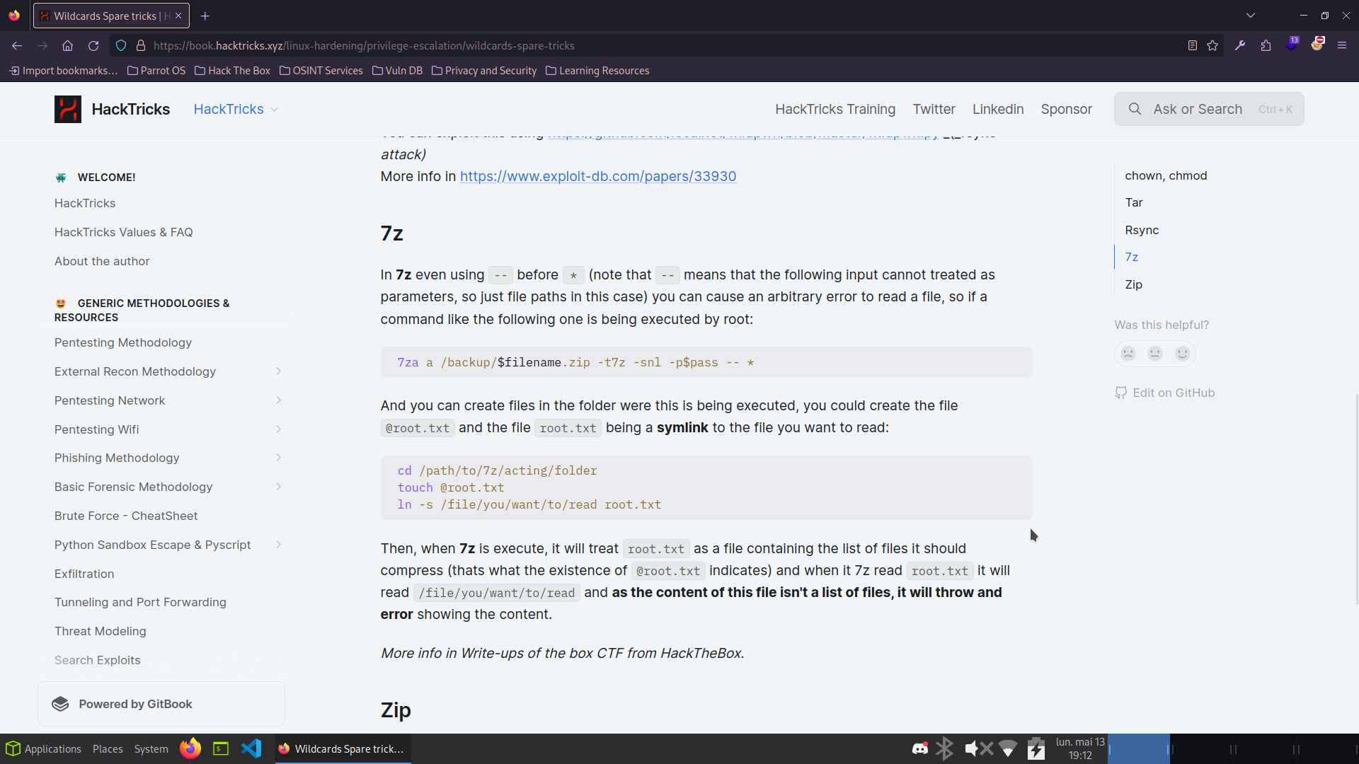 HackTricks 7z wildcard technique