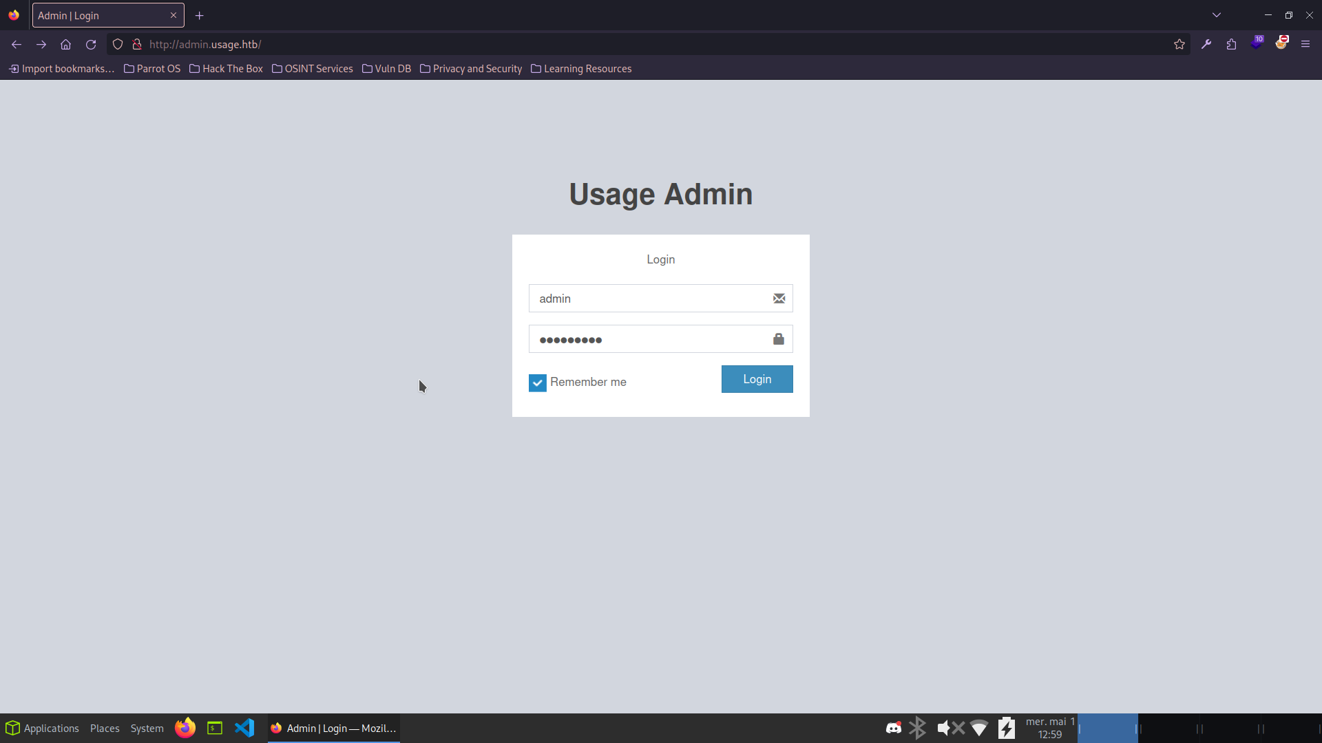 Admin panel login